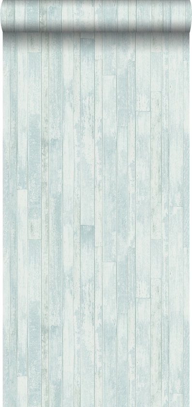 ESTAhome behangpapier vintage sloophout planken vergrijsd turquoise