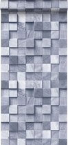 ESTAhome behangpapier 3D-houtmotief blauw - 138526 - 53 cm x 10,05 m