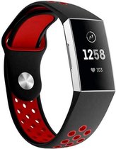 Siliconen Smartwatch bandje - Geschikt voor  Fitbit Charge 3 sport bandje - zwart rood - Maat: L - Horlogeband / Polsband / Armband