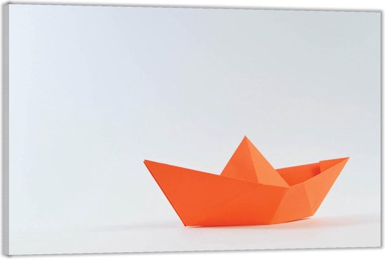 Acrylglas –Gevouwen Oranje Bootje -90x60 (Wanddecoratie op Acrylglas)