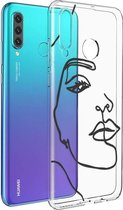 iMoshion Hoesje Geschikt voor Huawei P30 Lite Hoesje Siliconen - iMoshion Design hoesje - Transparant / Zwart / Line Art Woman Black