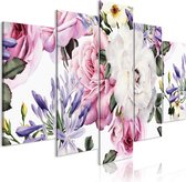 Schilderijen Op Canvas - Schilderij - Rose Composition (5 Parts) Wide Colourful 200x100 - Artgeist Schilderij