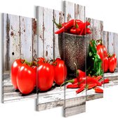 Schilderijen Op Canvas - Schilderij - Red Vegetables (5 Parts) Wood Wide 100x50 - Artgeist Schilderij