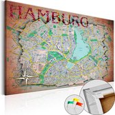Schilderijen Op Canvas - Afbeelding op kurk - Hamburg [Cork Map] 60x40 - Artgeist Schilderij