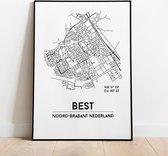 Best city poster, A4 zonder lijst, plattegrond poster, woonplaatsposter, woonposter