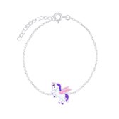 Joy|S - Zilveren eenhoorn armband 14 cm + 3 unicorn glitter roze