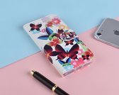 P.C.K. Hoesje/Boekhoesje/Bookcase/Book/Bookcase luxe wit met roze bloemen print geschikt voor Apple iPhone SE 2020 MET Glasfolie