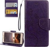 Voor xiaomi redmi 3 pro / 3s vlinders liefde bloemen reliÃ«f horizontale flip lederen tas met houder & kaartsleuven & portemonnee & lanyard (donker paars)