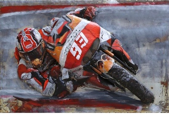 3D art Metaalschilderij - Race motorrijder - handgeschilderd - 120 x 80 cm