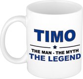 Naam cadeau Timo - The man, The myth the legend koffie mok / beker 300 ml - naam/namen mokken - Cadeau voor o.a  verjaardag/ vaderdag/ pensioen/ geslaagd/ bedankt