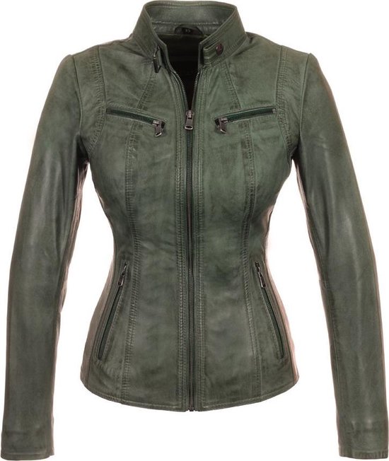 Foto: Versano tulsa leren dames bikerjack dames jas s groen