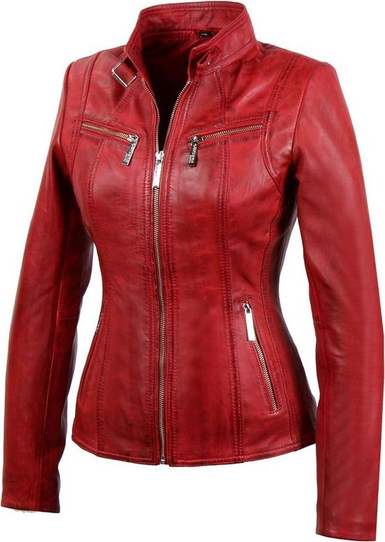 Handvol lezing trompet Versano Tulsa Leren Dames Bikerjack Dames Jas S - Rood | bol.com