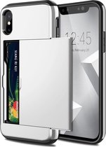 Kaarthouder case met slide geschikt voor Apple iPhone X / Xs - zilver met Privacy Glas