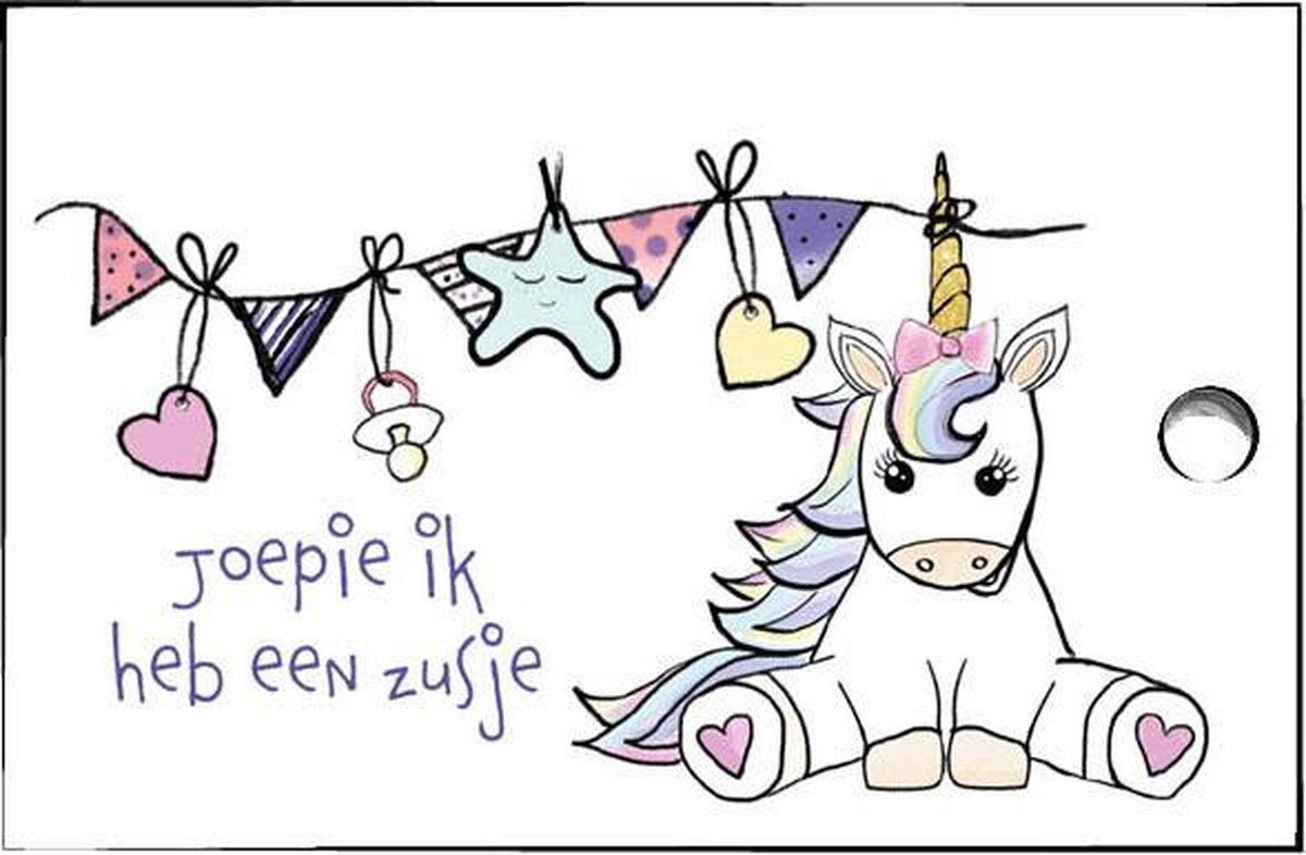 cadeaulabel - minikaartjes - gift tag - minikaartje - eenhoorn - hoera een zusje - geboorte -traktatie