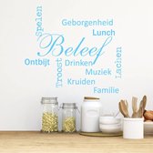 Muursticker Beleef Woorden - Lichtblauw - 60 x 50 cm - keuken nederlandse teksten