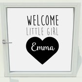 Geboorte Sticker Welcome Little Girl Met Naam - Zwart - 60 x 91 cm - raam en deur stickers - geboorte stickers