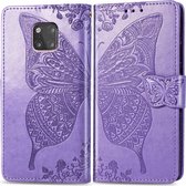 Butterfly Love Flowers Embossing Horizontale Flip Leather Case voor Huawei Mate 20 Pro, met houder & kaartsleuven & portemonnee (lichtpaars)