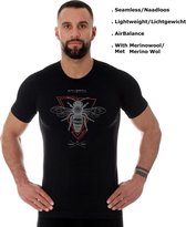 Brubeck Wandelshirt Heren - Naadloos Dun Lichtgewicht AirBalance T-Shirt met Merino Wol - Zwart S