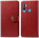 Voor OPPO Realme C3 Retro effen kleur lederen gesp telefoonhoes met lanyard & fotolijst & kaartsleuf & portemonnee & standaardfunctie (rood)