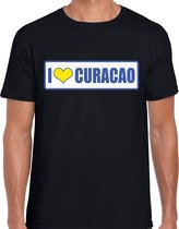 I love Curacao landen t-shirt met bordje in de kleuren van de Curaçaose vlag - zwart - heren -  Curacao landen shirt / kleding - EK / WK / Olympische spelen outfit S
