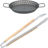 Barbecue/bbq accessoires set grillpan en tang Jamie Oliver keuken benodigdheden - Barbecuepan en grijptang - Slatang/slabestek - Pannen om mee te grillen - Barbecue benodigdheden