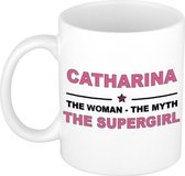 Naam cadeau Catharina - The woman, The myth the supergirl koffie mok / beker 300 ml - naam/namen mokken - Cadeau voor o.a verjaardag/ moederdag/ pensioen/ geslaagd/ bedankt