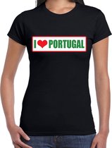 I love Portugal landen t-shirt zwart  dames - Portugal landen shirt / kleding - EK / WK / Olympische spelen outfit S