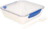 Transparant met blauwe lunchbox met vorkje 1000 ml - Voedselbewaar trommel/broodtrommel