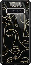 Samsung S10 hoesje glass - Abstract faces | Samsung Galaxy S10 case | Hardcase backcover zwart