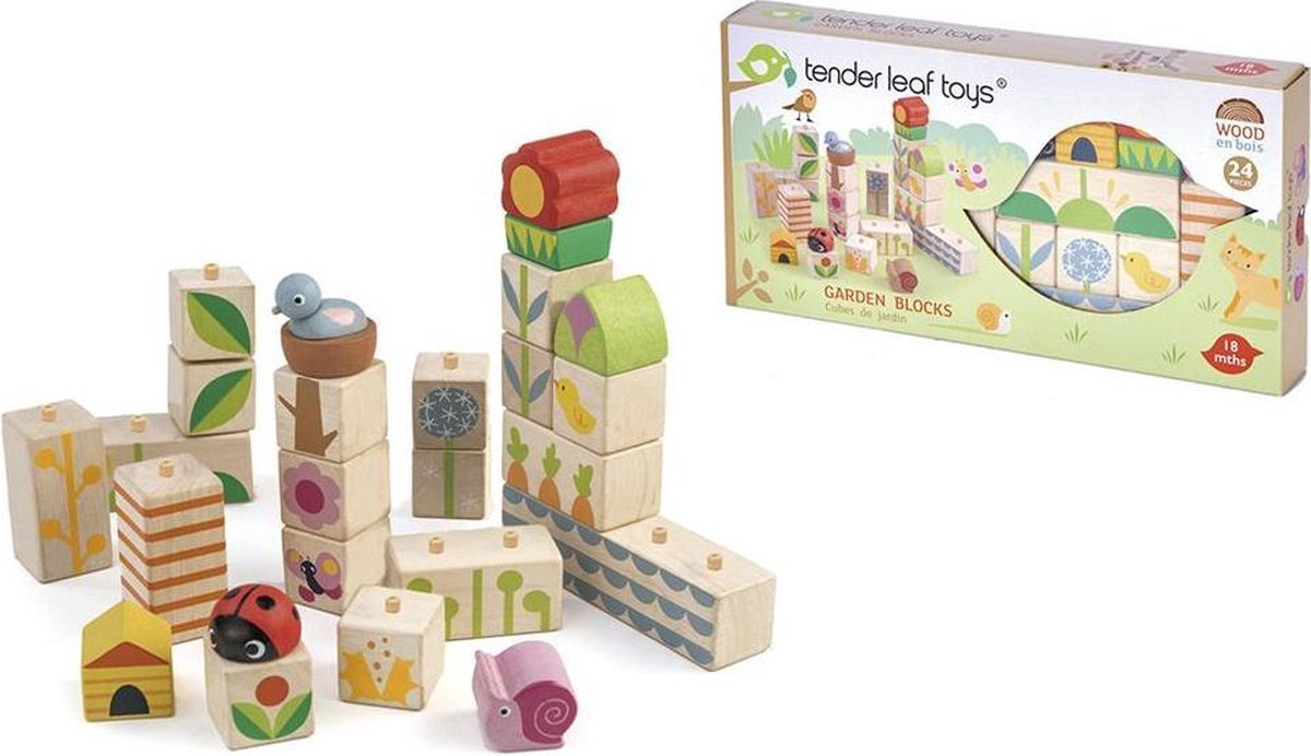 | Tender Leaf Preschool: BLOKKEN TUIN 12x3x3,6cm Blokken, hout, 40 stuks, 18m+