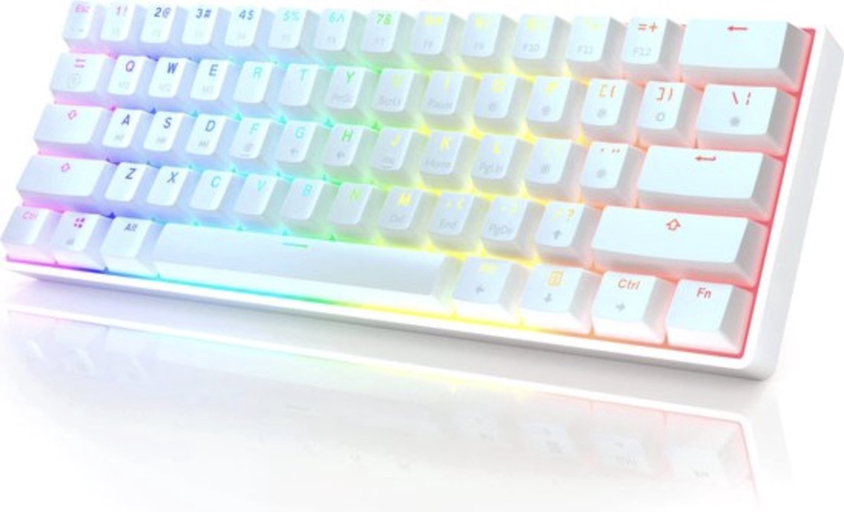 GK61 - 60% Mechanical gaming toetsenbord - RGB - Wit - QWERTY - Plug and Play - Yellow Switch - SK61 - RK61