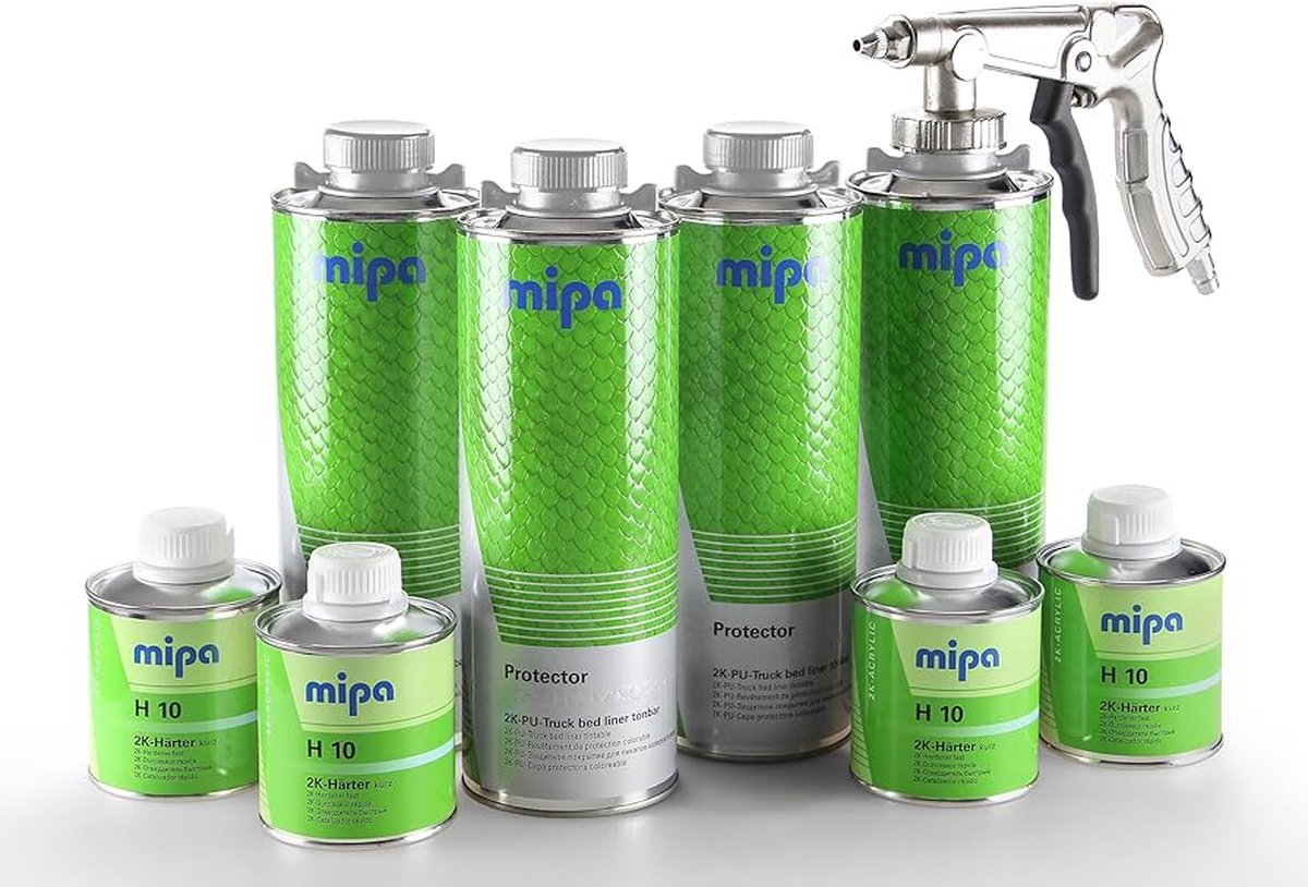 MIPA Protector Bedliner AANKLEURBAAR - Set 4 liter + Spuitpistool