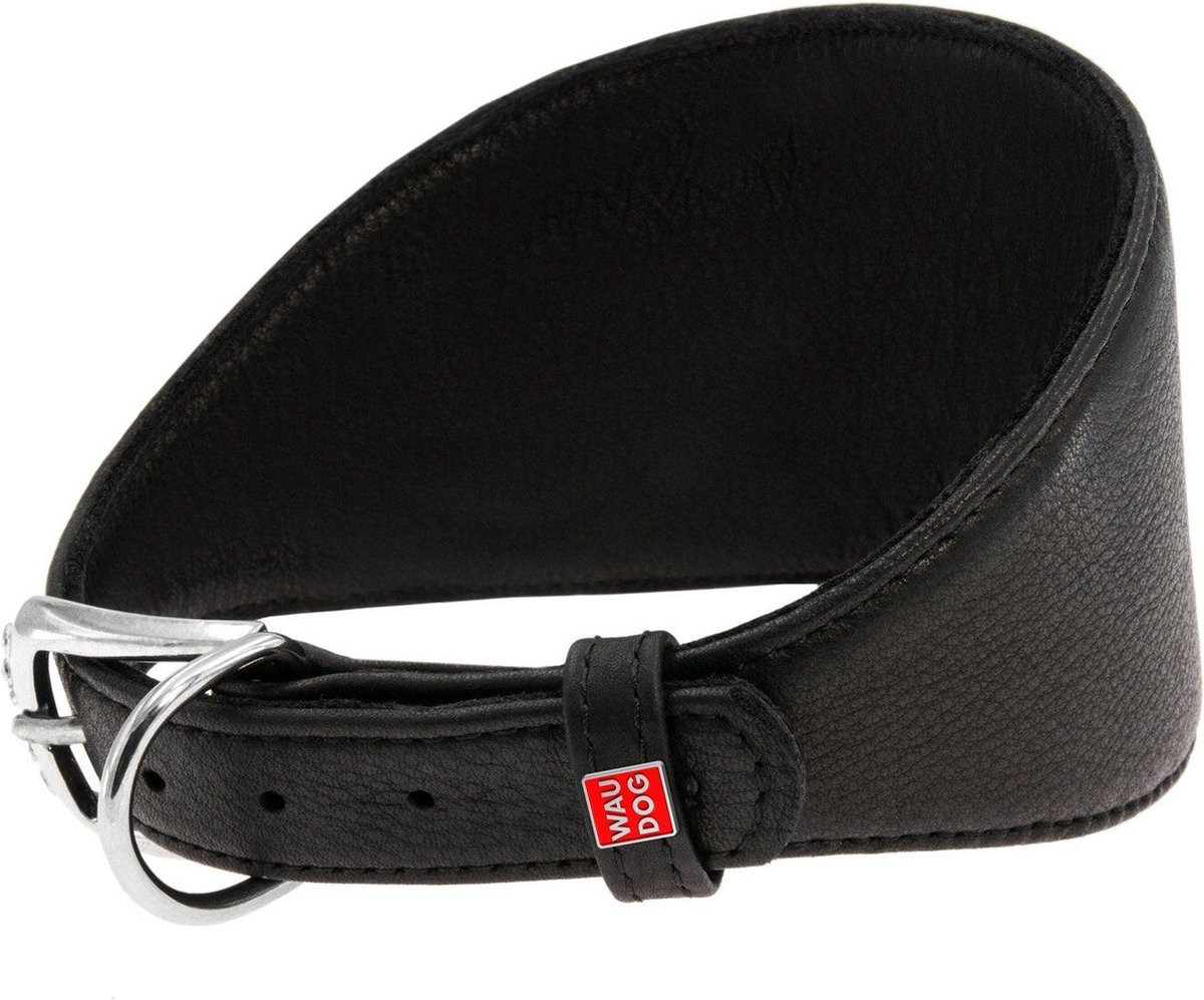 WAUDOG Soft Halsband Windhond - Italiaans leder - Zwart - XS - Nekomtrek: 26 - 32 cm (GELIEVE ALVORENS BESTELLEN OPMETEN)