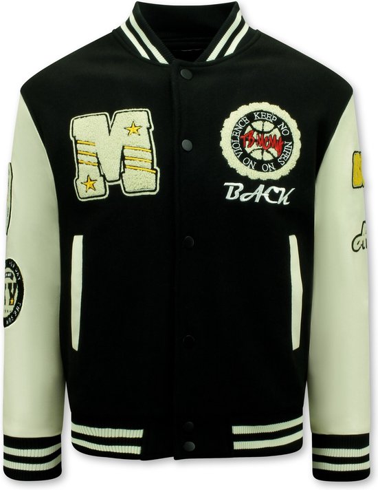 Vintage Varsity Baseball Jacket Oversized Heren - 7086 - Zwart