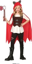 Guirca - Roodkapje Kostuum - Wolvenjager Roodcape - Meisje - Rood, Zwart, Wit / Beige - 7 - 9 jaar - Halloween - Verkleedkleding