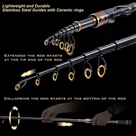 Zite Fishing hengel, 4 m, telescopische hengel, glasvezel, met kanten Zite Fishing hengel, 4 m, telescopische hengel, glasvezel, met kanten