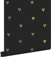 ESTAhome behangpapier hartjes goud en zwart - 139727 - 0.53 x 10.05 m