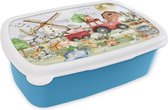 Broodtrommel Blauw - Lunchbox - Brooddoos - Boerderij - Trekker - Kinderen - Dieren - 18x12x6 cm - Kinderen - Jongen