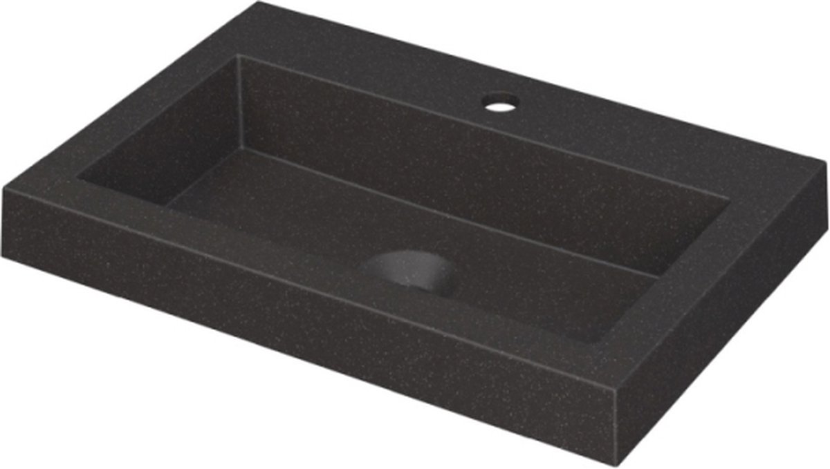 INK® Dock wastafel quartz met 1 kraangat, 60x6x40cm, quartz zwart