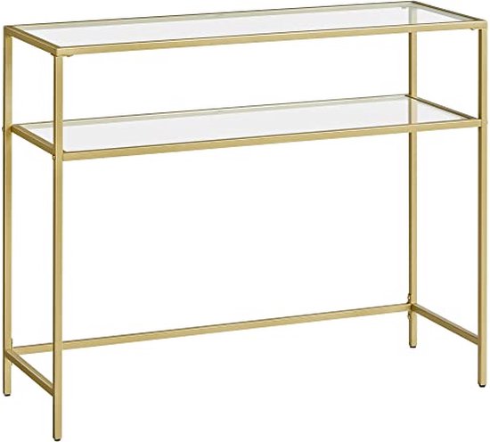 Table console dorée – 2 Planches modernes en Glas trempé avec cadre en métal et pieds réglables