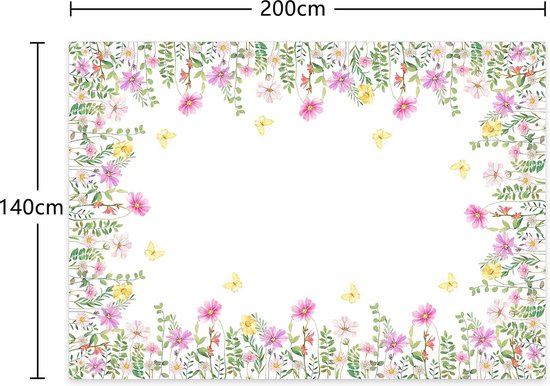 Tafelkleed Indiase blockprint offwhite okergele, blauw en roze bloemen – Frank Styling