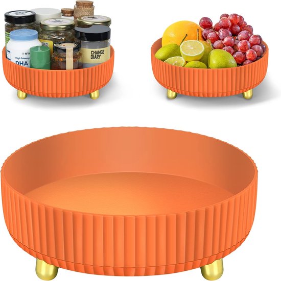 Support de rangement rotatif, étagère à épices rotative, organisateur, plateau tournant, organisateur de réfrigérateur rotatif, rotatif pour cuisine, salle à manger, organisateur de cosmétiques rotatif à 360° (Orange)