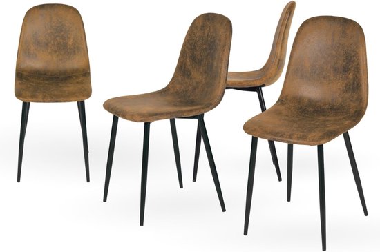 Set van 4 eetkamerstoelen, Scandinavisch vintage, kunstsuède stoelen met stalen poten, zwart