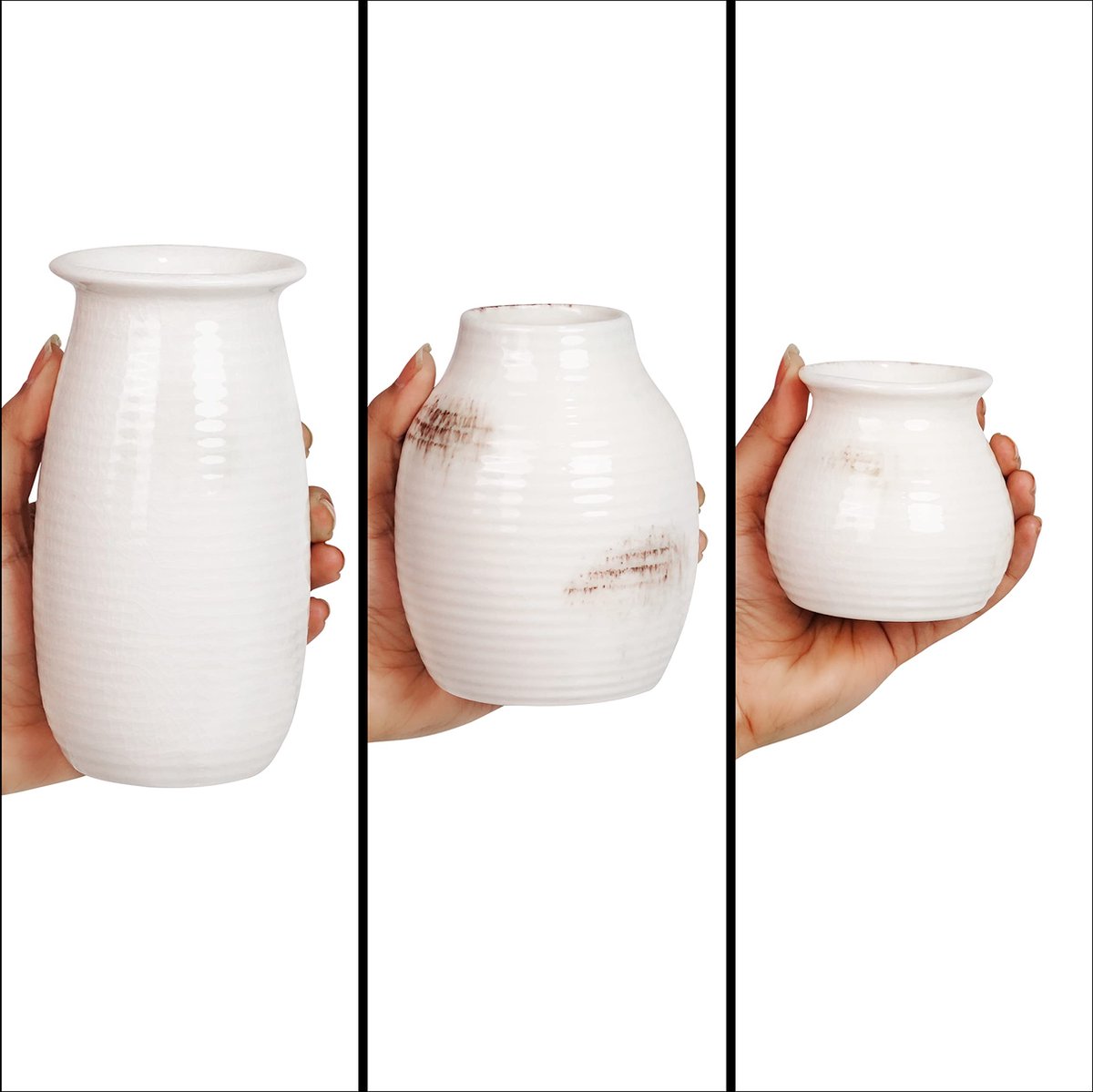 Lot De 3 Vases En Céramique - Petits Vases Pour Herbe De La Pampa - Fleurs Séchées Fraîches