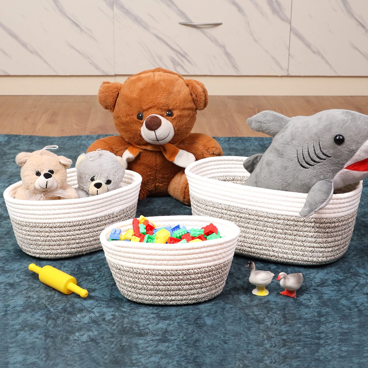 Lot De 4 Paniers De Rangement Tressés En Papier écologique - Corbeilles Empilables Pour Salle De Bain, Jouets, Cosmétiques