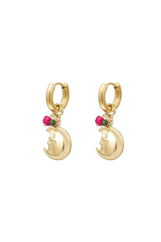 earrings - moon - stainless steel - kleur goud - 3 in 1 oorbel - moeder - cadeau - kadotip - kerst - moederdag