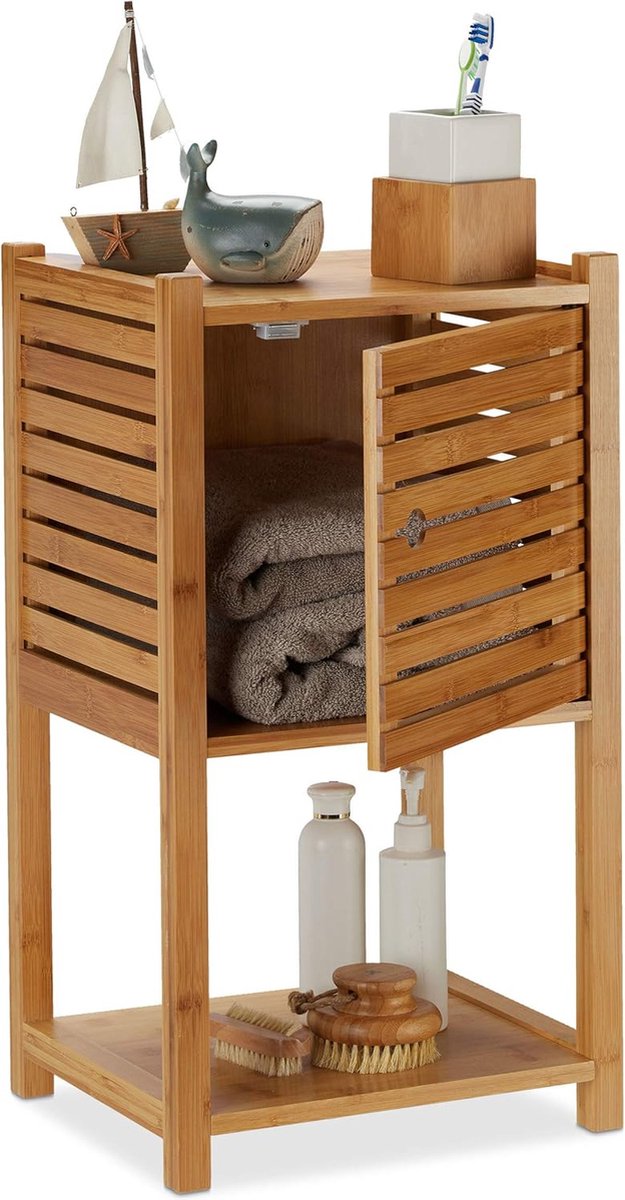 badkamerkast bamboe, 2 etages & 1 vak, badkamer & keuken, smal, badkamermeubel HBD 62.5 x 35 x 29 cm, naturel
