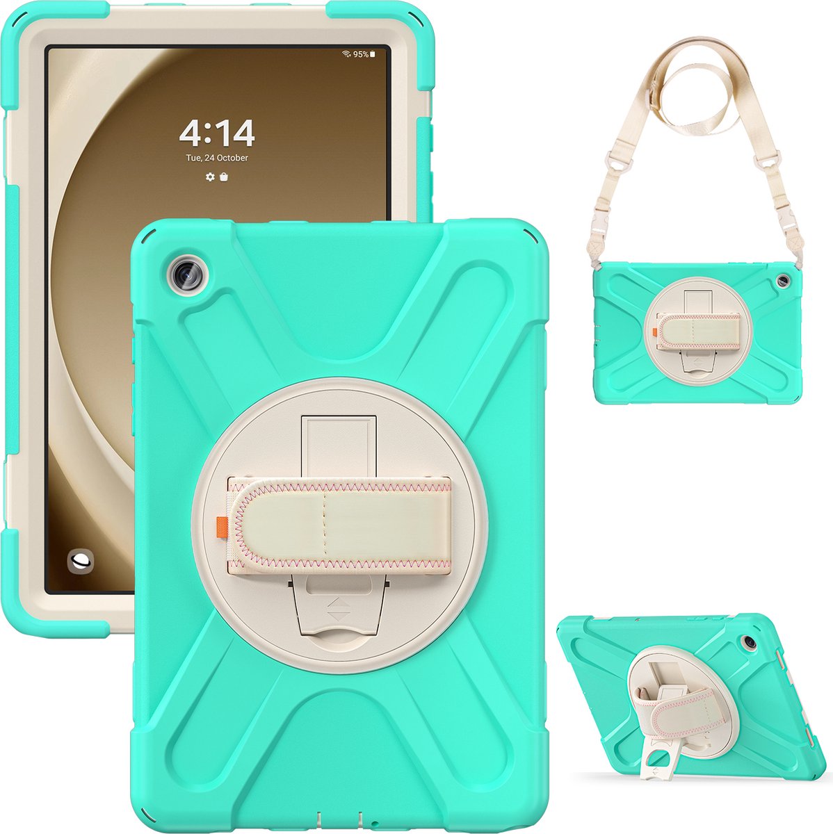 Case2Go- Tablet Hoes geschikt voor Samsung Galaxy Tab A9 Plus (2023) - Hand Strap Heavy Armor Case - Mint Groen