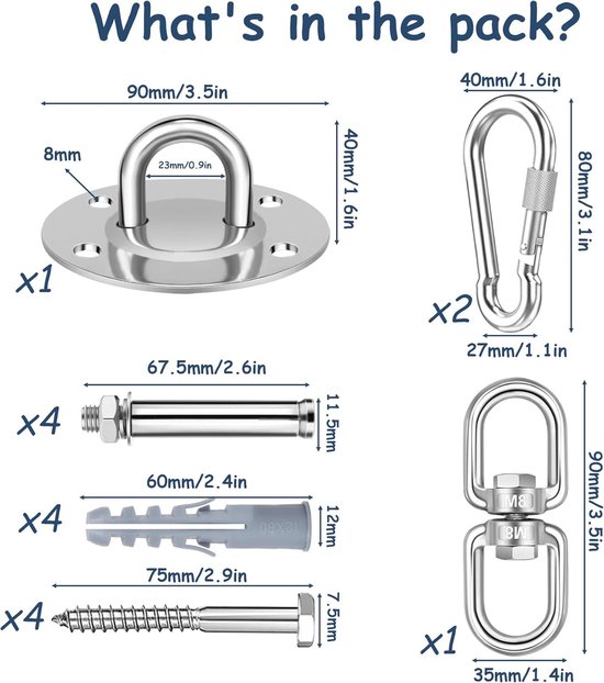 JOYUE Crochet De Plafond Pour Fauteuil Suspendu En Acier Inoxydable Rotatif à 360° - Crochet De Balançoire Silencieux - Charge Maximale : 450 Kg - Pour Bois De Béton, Poutres En Bois, Fauteuil