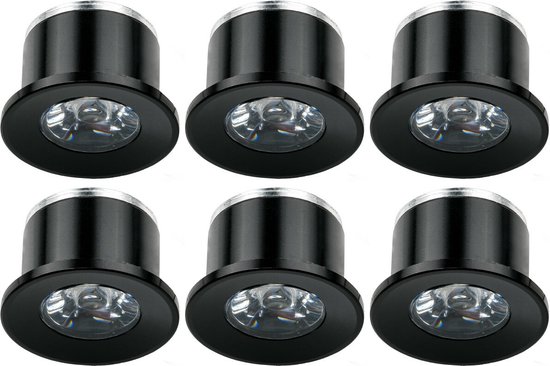 LED Veranda Spot Verlichting 6 Pack - Velvalux - 1W - Warm Wit 3000K - Inbouw - Dimbaar - Rond - Mat Zwart - Aluminium - Ø31mm